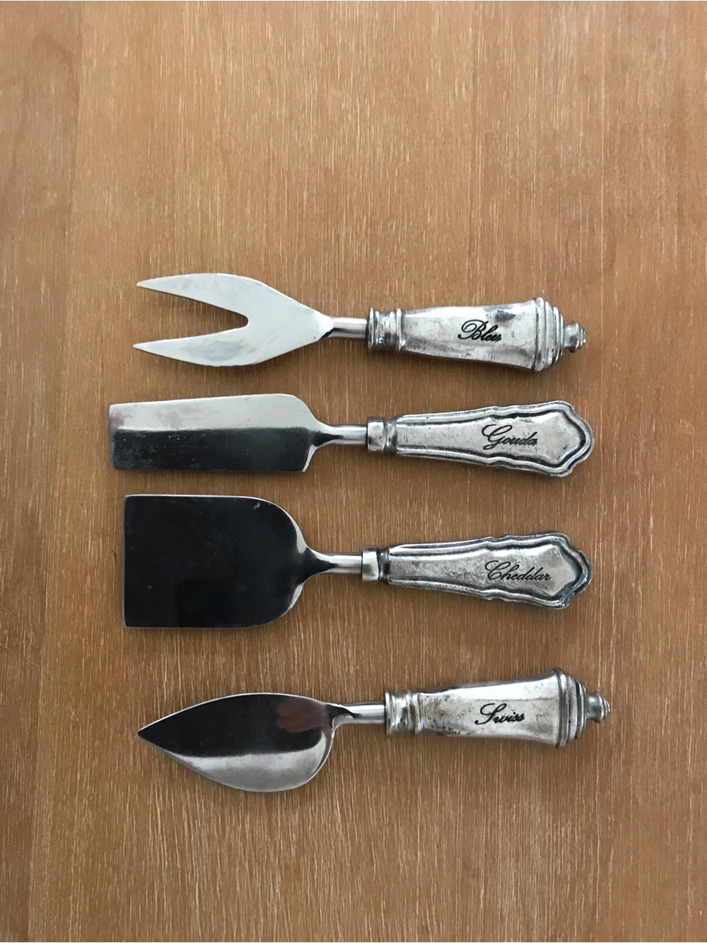Pottery Barn Silver Cheese Serving Set with Engraved Handles